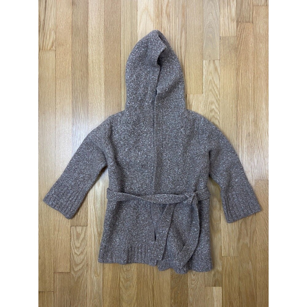 Moda International Women's XS Brown Wool Hooded Cardigan Open Front Belt Cozy